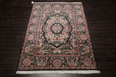 6x9 Charcoal, Ivory, Rose Color Hand Knotted French Aubusson Savonnerie Wool Traditional Oriental Rug